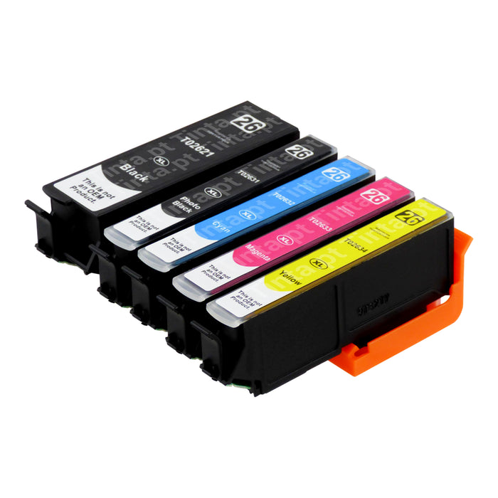 Cartuchos de tinta Epson T26XL compatíveis (1 preto + 1 preto fotográfico + 3 cores)