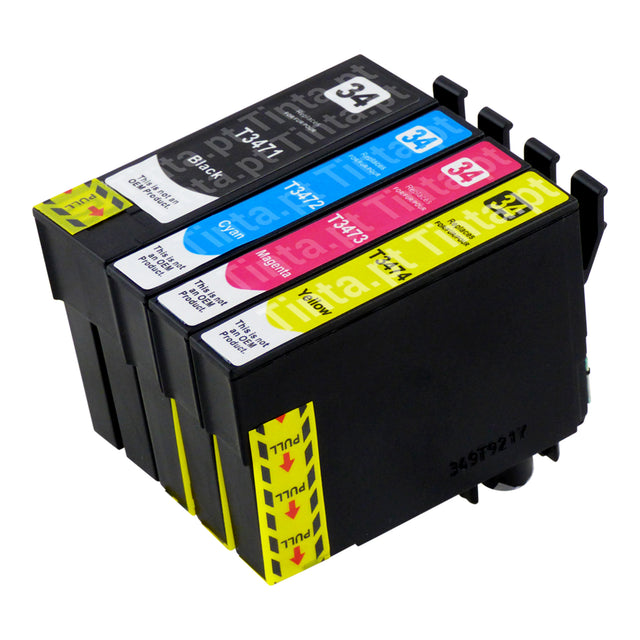 Cartuchos de tinta Epson T34XL compatíveis (1 preto + 3 cores)