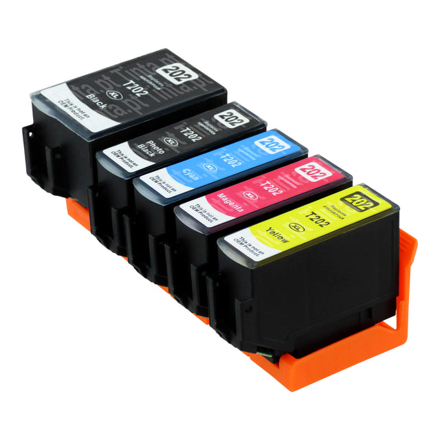 Cartuchos de tinta Epson 202XL compatíveis (1 preto + 1 preto fotográfico + 3 cores)