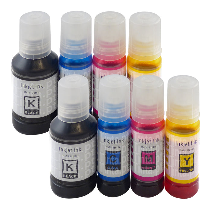 Frasco de tinta compatível com Epson Ecotank (2 pretos + 6 cores)
