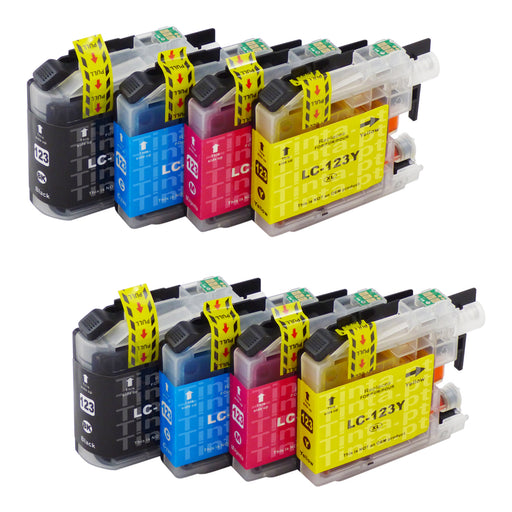 Cartuchos de tinta Brother LC123XL compatíveis (2 pretos + 6 coloridos)