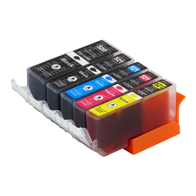 Cartuchos de tinta Canon PGI-520/CLI-521XL compatíveis (2 pretos + 3 coloridos)