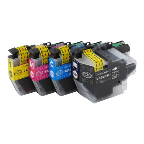 Cartuchos de tinta Brother LC3217XL/LC3219XL compatíveis (1 preto + 3 cores)