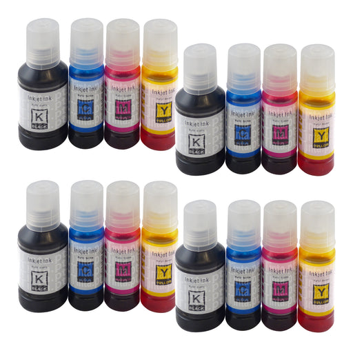 Frasco de tinta compatível com Epson Ecotank (4 pretos + 12 cores)
