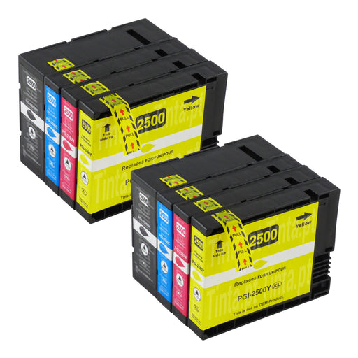 Cartuchos de tinta Canon PGI-2500XL compatíveis (2 pretos + 6 coloridos)