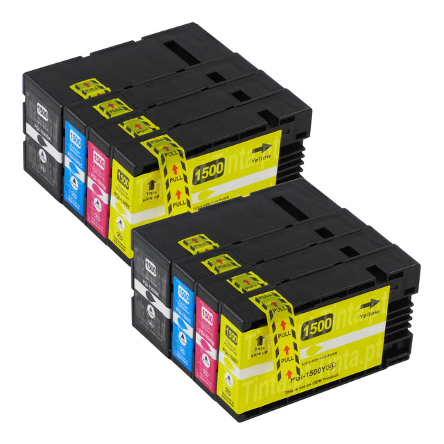 Cartuchos de tinta Canon PGI-1500XL compatíveis (2 pretos + 6 cores)