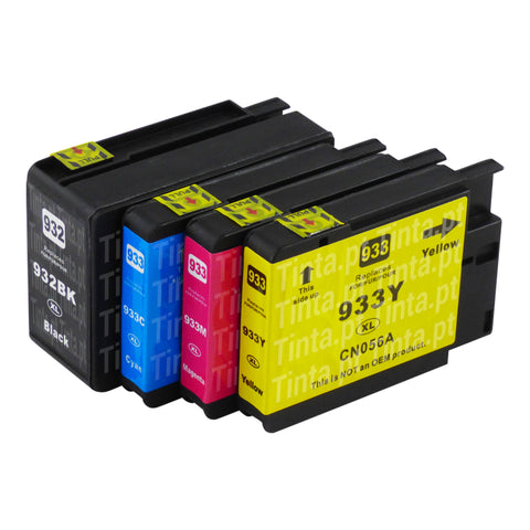 Cartuchos de tinta HP 932XL/933XL compatíveis (1 preto + 3 cores)