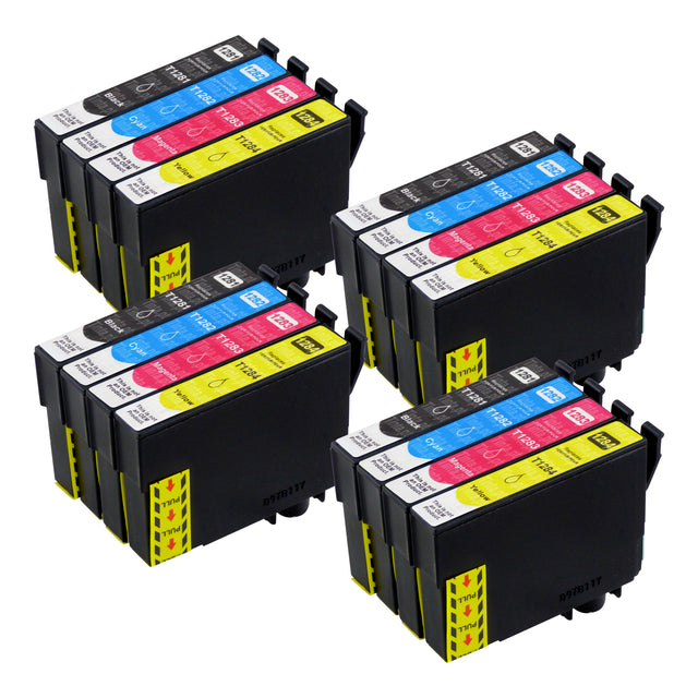 Cartuchos de tinta Epson T1285 compatíveis (4 pretos + 12 cores)