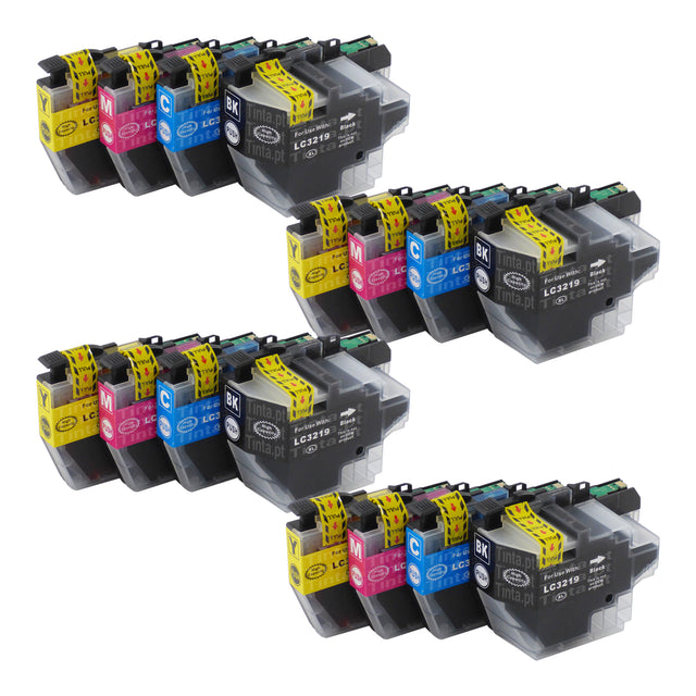 Cartuchos de tinta Brother LC3217XL/LC3219XL compatíveis (4 pretos + 12 cores)