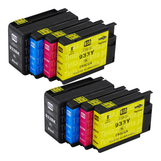 Cartuchos de tinta HP 932XL/933XL compatíveis (2 pretos + 6 cores)