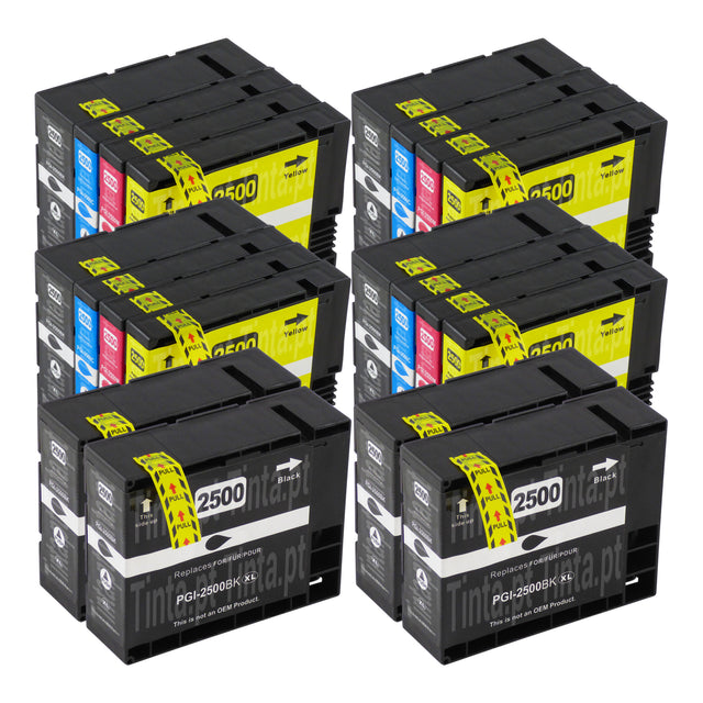 Cartuchos de tinta Canon PGI-2500XL compatíveis (8 pretos + 12 cores)