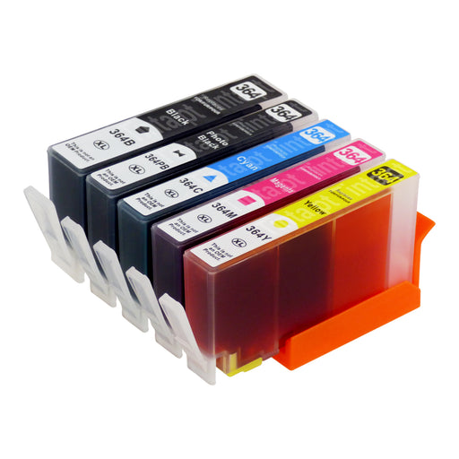 Cartuchos de tinta HP 364XL compatíveis (1 preto + 1 preto fotográfico + 3 cores)