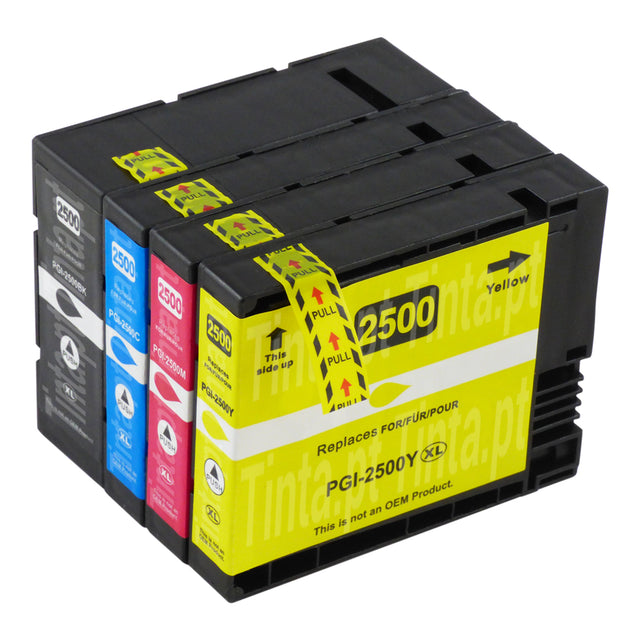 Cartuchos de tinta Canon PGI-2500XL compatíveis (1 preto + 3 cores)