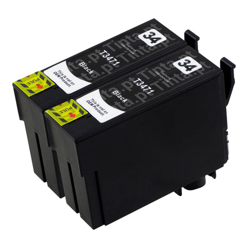 Cartuchos de tinta pretos Epson T34XL compatíveis (2 pretos)
